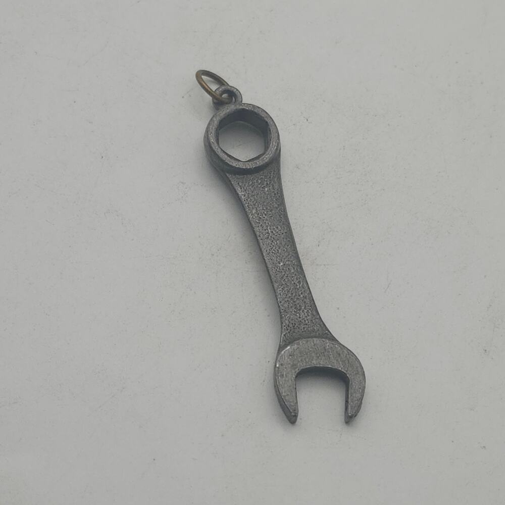 Miniature Combination Wrench Charm Pendant Silver Tone Metal Tool Jewelry Supply